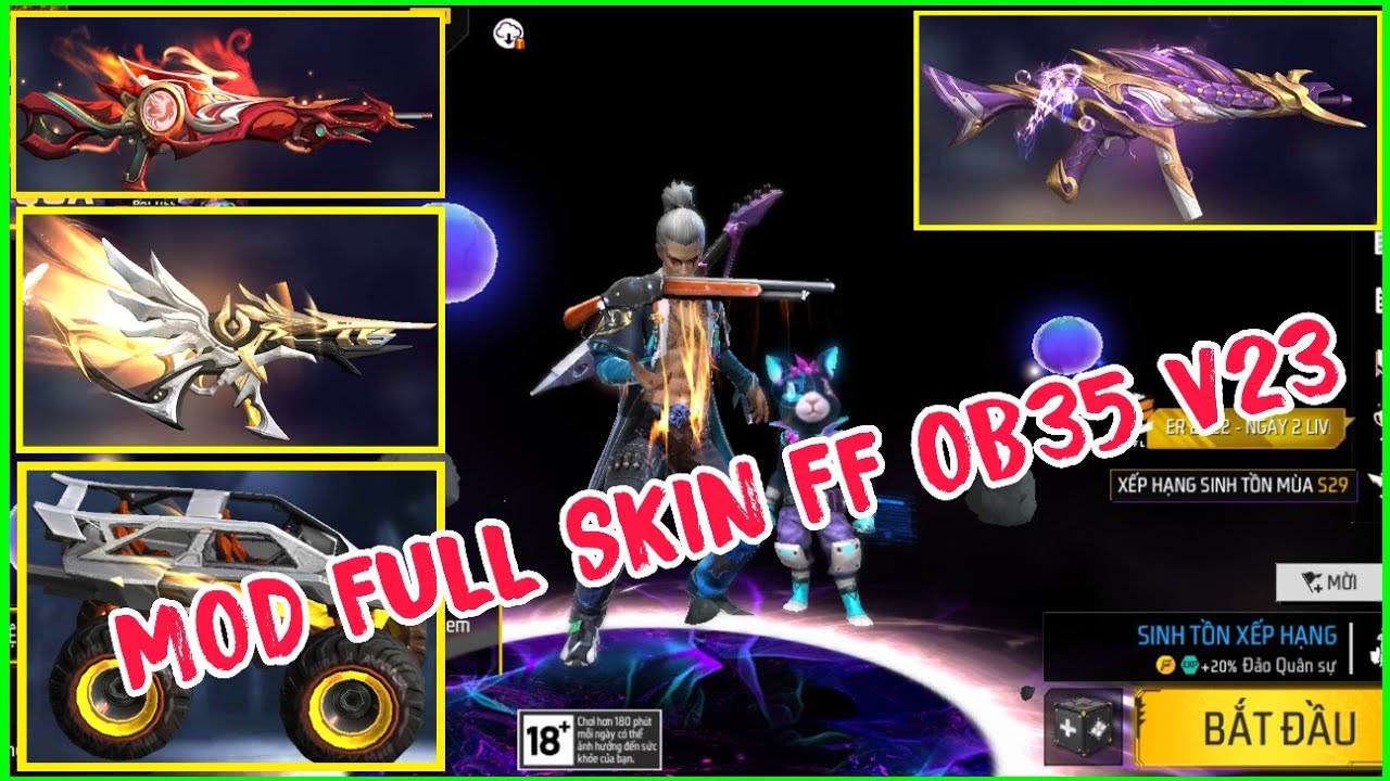 mod skin free fire OB35 FULL SKIN NAM NỮ_SÚNG_HÀNH ĐỘNG ff thuờng_ff max V23 update