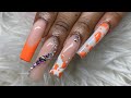 XL Orange Bling Nails | Watch Me Work | Acrylic Nail Tutorial | Clarissa Ama