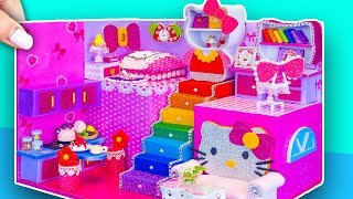Make Pink Hello Kitty House Bedroom, Kitchen Room, Makeup Set from Clay & Cardboard❤️DIY Mini House