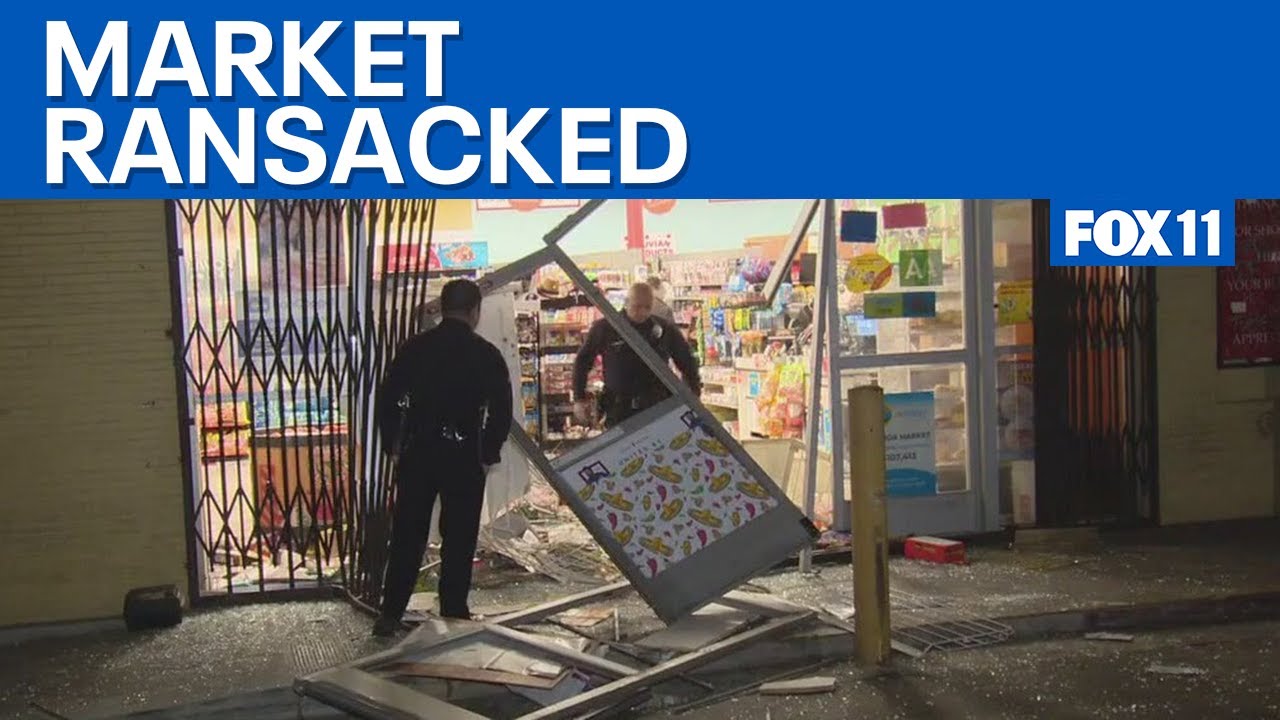 Van Nuys market ransacked, has ATM ripped out - YouTube