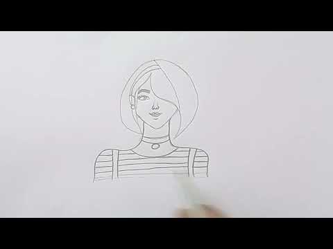 How to draw a Girl with Hairs on her Eyes, Easy Girl Drawing for kids