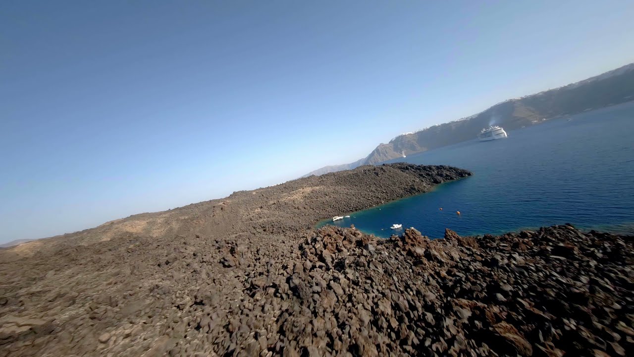 Biblical Flood Ground Zero: Nea Kameni crater, Santorini caldera midrange exploration, Aegean Sea