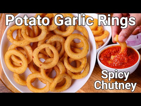 Potato Garlic Rings with Chilli Garlic Tomato Chatni | Tea Time Snack Aloo Rings & Tomato Chatni | Hebbar | Hebbars Kitchen
