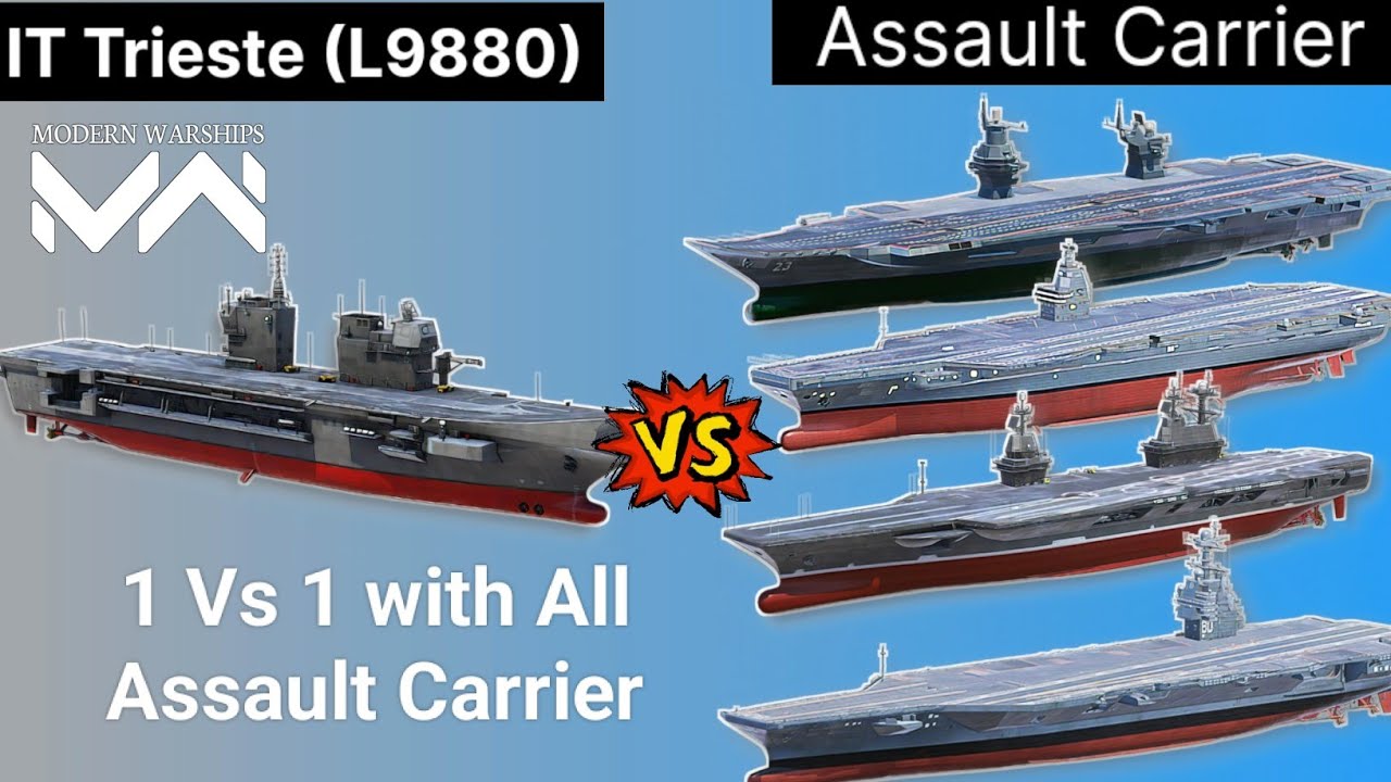 Trieste Vs. Split IT Trieste Vs All Assault Carrier - Modern Warships - YouTube