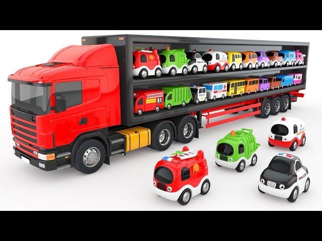 Colors for Children to Learn with Truck Transporter Toy Street Vehicles - Educational Videos class=