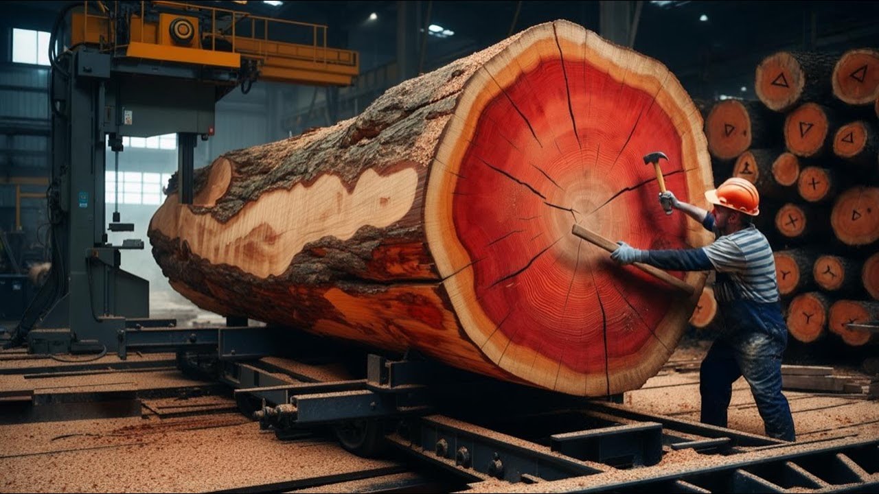Giant Sawmill: Cutting and Splitting Rare Wood Stumps Hundreds  Years Old, Art from Rare Giant Trees