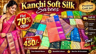 🛑Kanchi Soft Silk Sarees Premium Gold jari Flat 70%Offer-450/-#puresilk#silksaree#sareelive screenshot 2