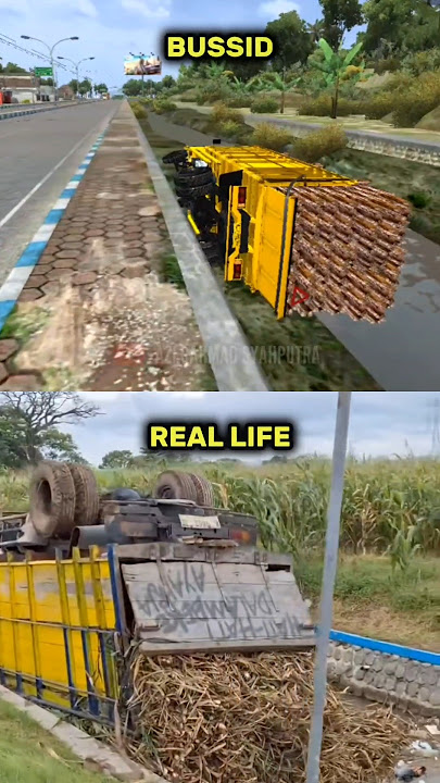 BUSSID VS REAL LIFE‼️TRUK MUATAN TEBU TERBALIK👆😮 #shorts #bussid #memes