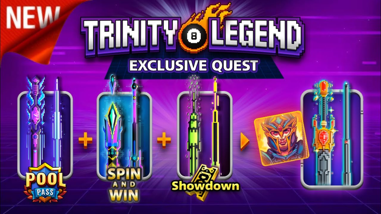 8 Ball Pool - Trinity Legend Quest 4 Free Cues + Pool Pass + Spin