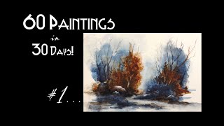 #1 - 60 Paintings in 30 Days CHALLENGE! Tiny Watercolor Landscape #1 - Meditative Painting!