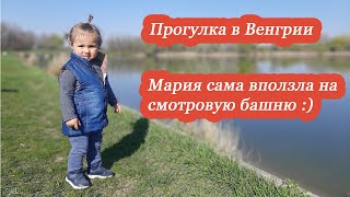 Прогулка в Венгрии. Кормим уточек. Собираем сиськи :) Мария вползает на смотровую башню