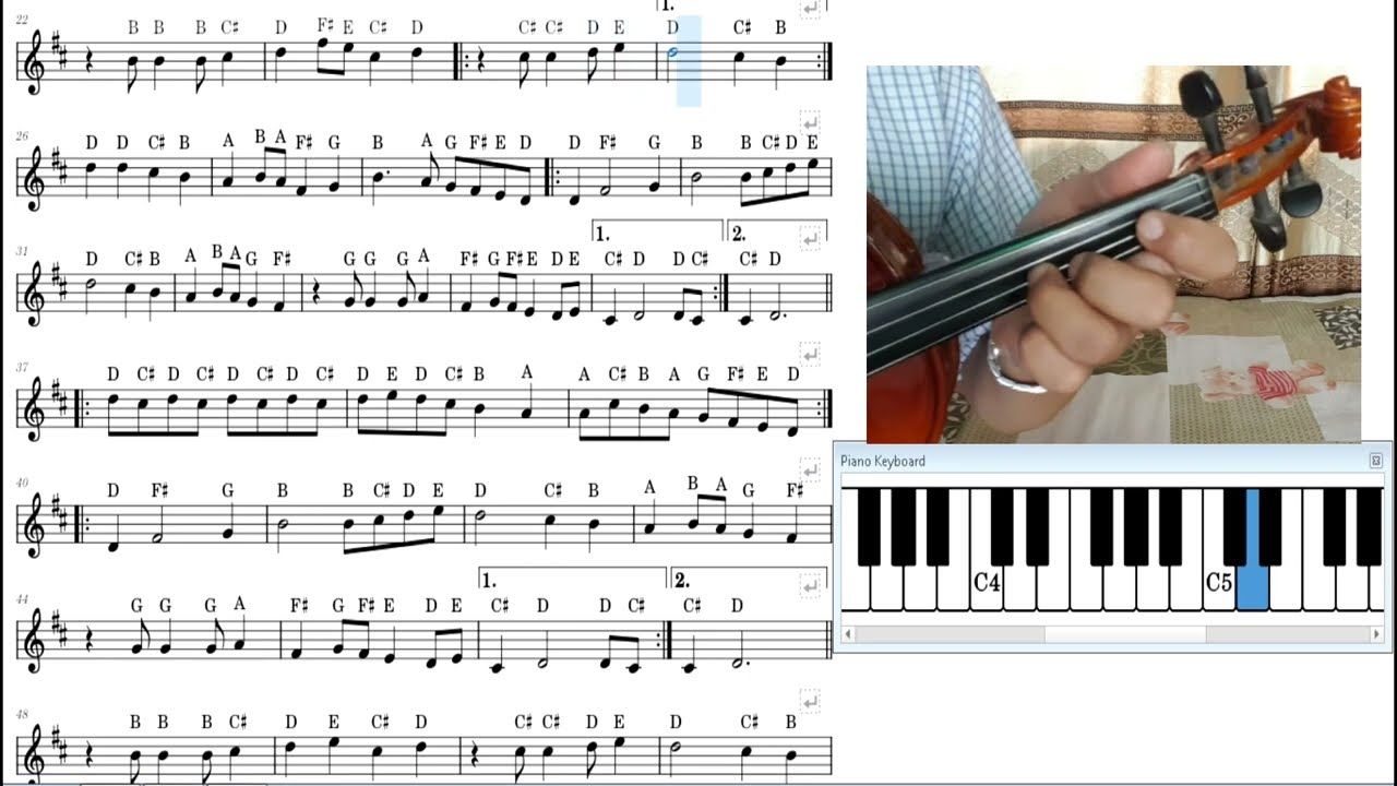 Spring tune D Major Scale Sheet Music with Piano & Violin Finger