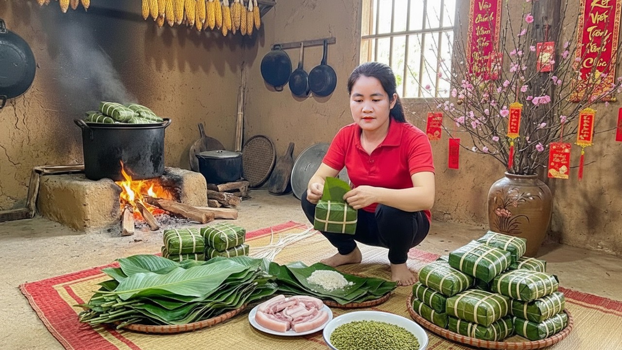 Harvesting Dong Leaves & Wrapping 1,000+ Banh Chung for Tet – Rural Off the Grid Life