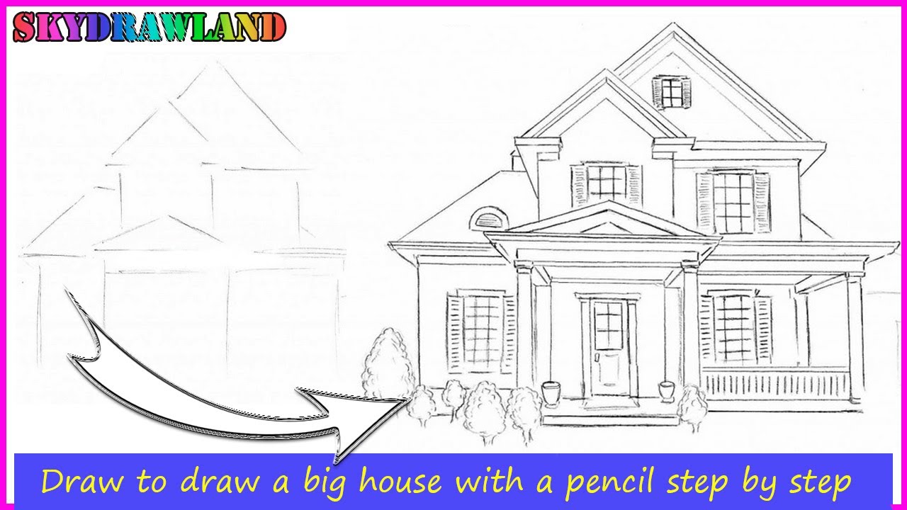 Дом карандашом поэтапно