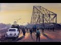 Watercolor painting tutorial - Bridge Sunset