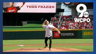 Todd Frazier throws out the ceremonial first pitch at Cincinnati Reds Opening Day