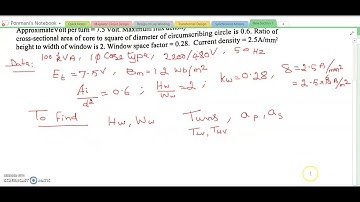 EE8002 Design of transformer core and winding Tutorial Problem Solved