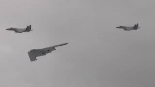 Rare B-2 and F-15 Eagle Flypast