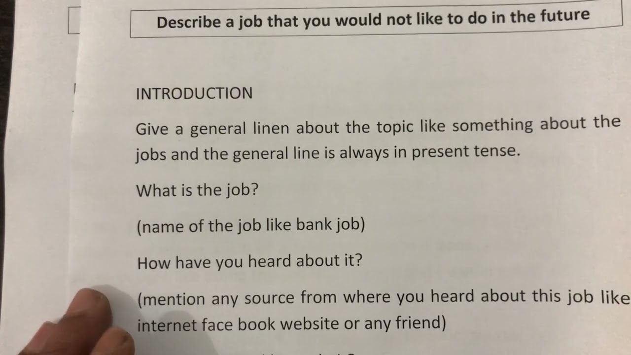 IELTS CUE CARD|Describe a Job you would not like to do in future|Cue card tips 2024