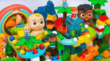 Satisfying Building Blocks Marble Run Very ! Block coasters filled with Giant Cocomelon