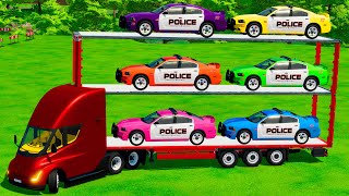 LOADING COLOR DODGE POLICE CARS IN TRIPLE TRAILER!  Farming Simulator 22