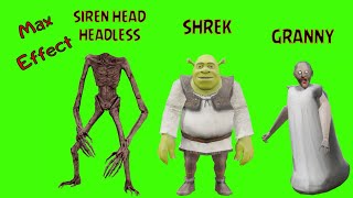 3 разных футажа Granny, Shrek, Sirenhead headless на зеленом фоне