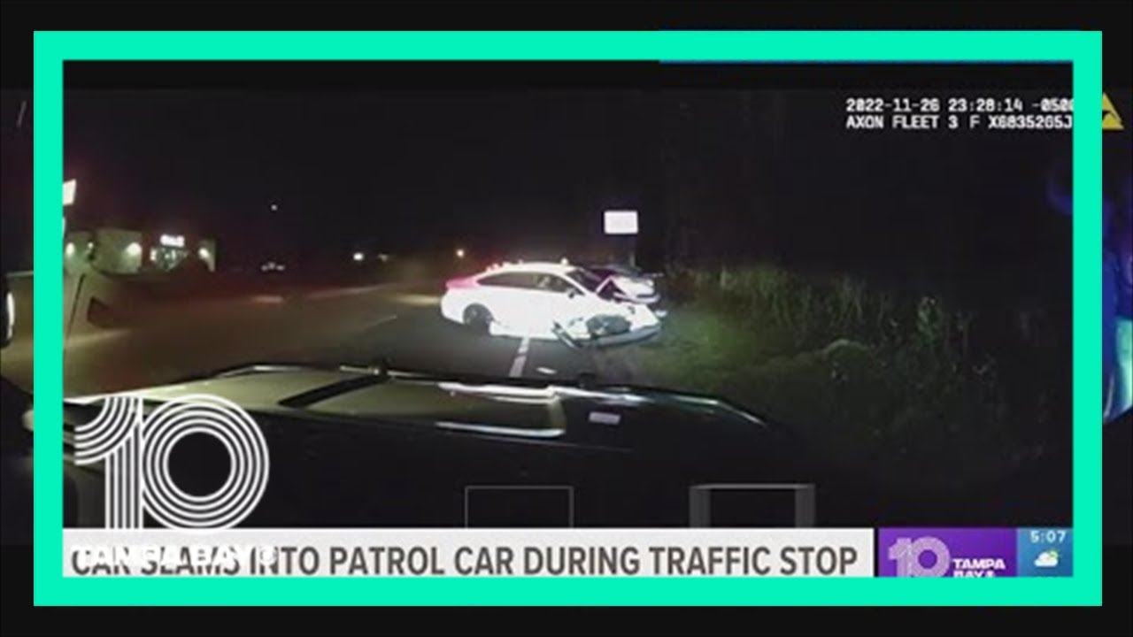 Car slams into Florida patrol car during traffic stop - YouTube