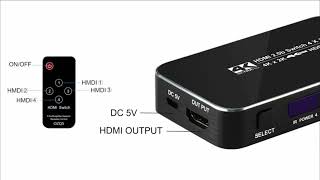 Navceker Remote HDMI Switcher 4K 60Hz 4 Port HDMI Switch 4 in