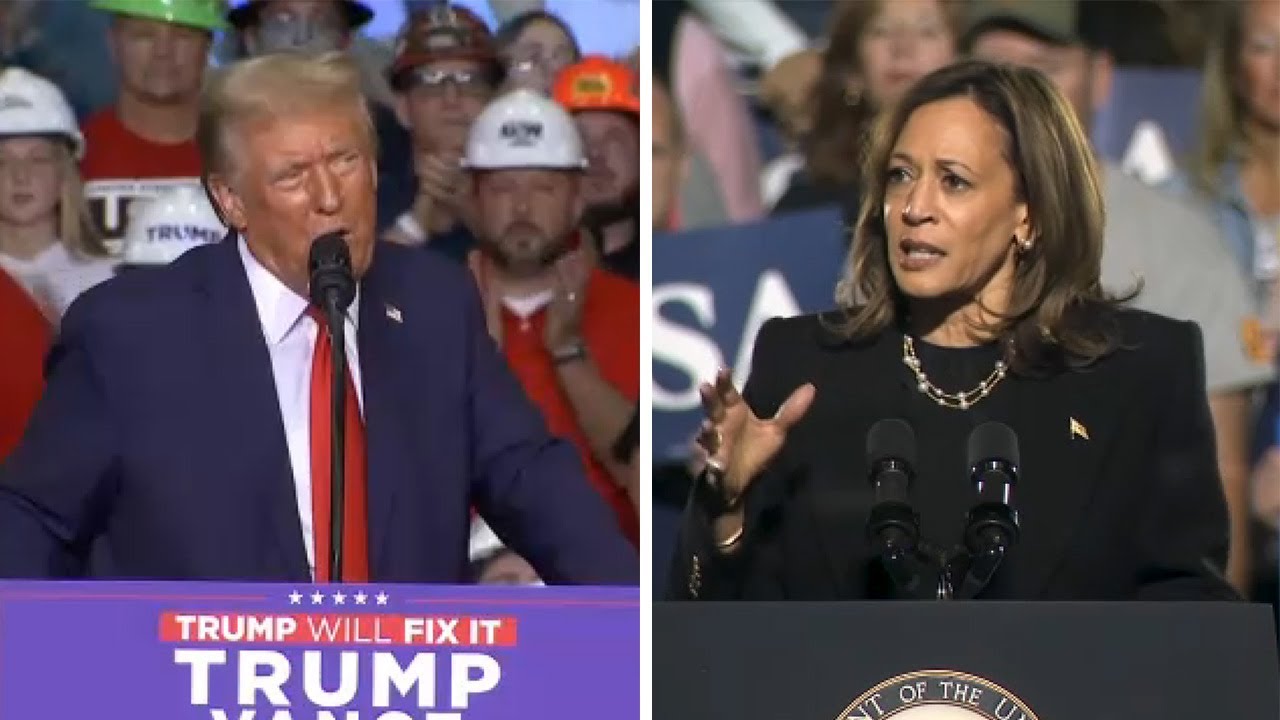 Harris Rally Trump Rally Harris, Trump hold late-night rallies ahead of polls opening - YouTube
