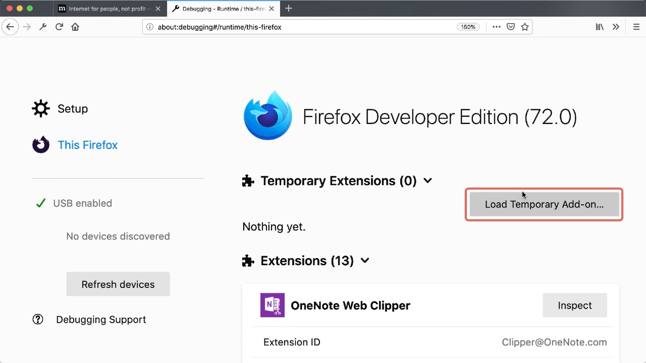 Temporarily load an extension in Firefox 