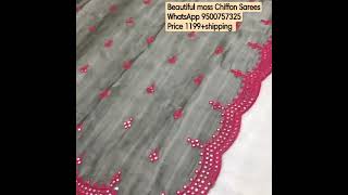 Beautiful moss Chiffon saree with mirror work| Contrast Designer work blouse #shorts #mirrorwork