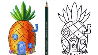 How To Draw Spongebob House Cara Menggambar Rumah Nanas Spongebob Squarepants Easy Tutorial