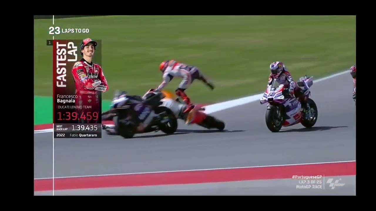 MotoGP Portugal 2023 Marc Marquez Miguel Oliveira Crash Turn 2 - YouTube