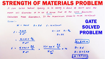 strength of material solved problem | helical spring problem | spring problem | GATE solved problem