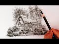 How to draw house, trees,and bushes by pencil with easy ways //