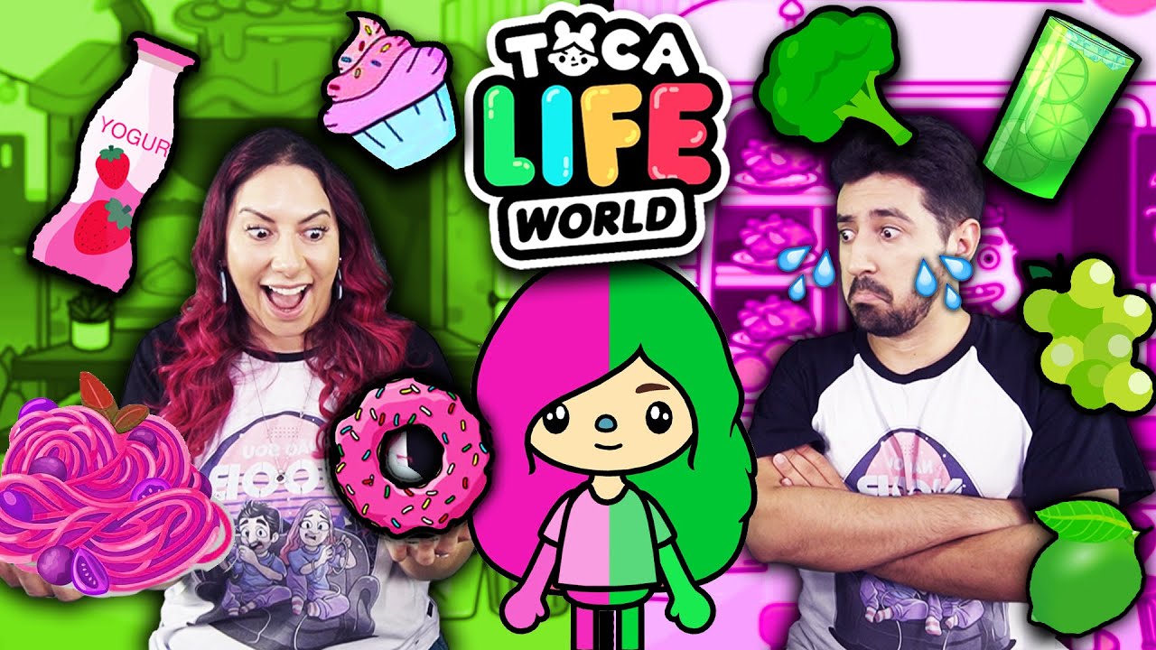 COMENDO SÓ COMIDA ROSA E VERDE POR UM DIA INTEIRO no Toca Life