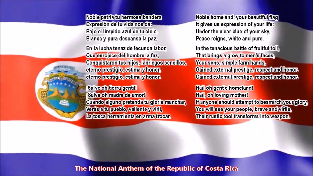 Costa Rica National Anthem With Music Vocal And Lyrics Spanish W