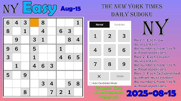 The New York Times Daily Sudoku 2025-08-15 Easy