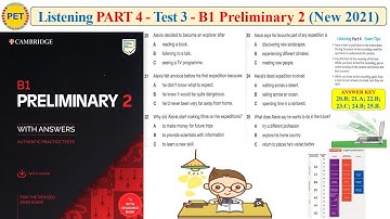 B1 Preliminary 2 - Listening Part 4 Test 3 (2020 + Transcript + Key)