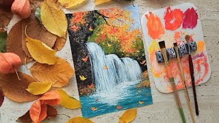 ВОДОПАД /ОСЕНЬ/ МАСТЕР КЛАСС ЖИВОПИСИ/waterfall / autumn / forest