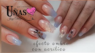 Uñas efecto ombre con acrílico, naturaleza muerta y glitters. Diseño romántico. Colaboración B E P