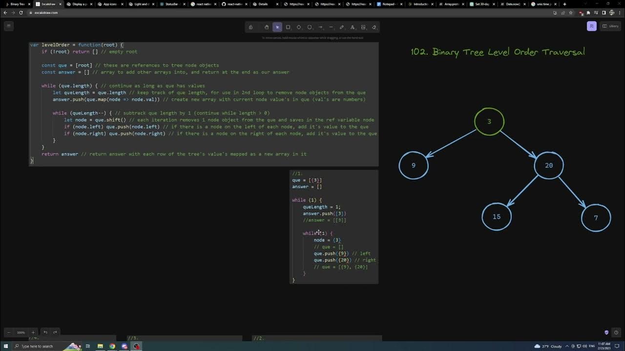 Binary Tree Level Order Traversal - JavaScript - BFS - YouTube