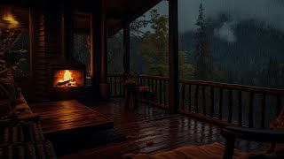 Relaxing Balcony Cabin in the forest with Rain Falls to Relax, Sleep & Study | Cozy Rainy Sounds