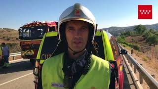 BomberosCM explica la asistencia en el accidente de la M-317 en Valdelaguna.