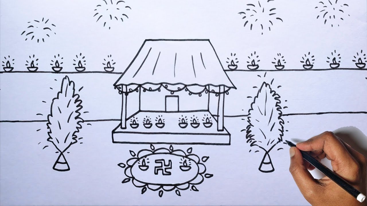 Diwali Home Decoration Drawing Easy Diwali Drawing Easy Drawing of
