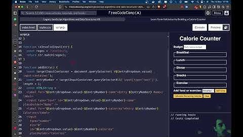 Freecodecamp JS Building a Calorie Counter Parte 4 + DOM Monitoring Rock Paper Scissors
