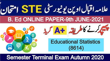 Educational Statistics (8614)-Semester Terminal Exam Autumn 2020-B.Ed/Graduation