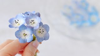 樹脂粘土で作るネモフィラの花 作り方DIY How To Make Nemophila,Baby Blue Eyes,Five Spot | Clay Flower