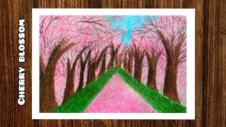 Cherry blossom painting with oil pastels|Cherry blossom drawing|桜油絵の具パステル