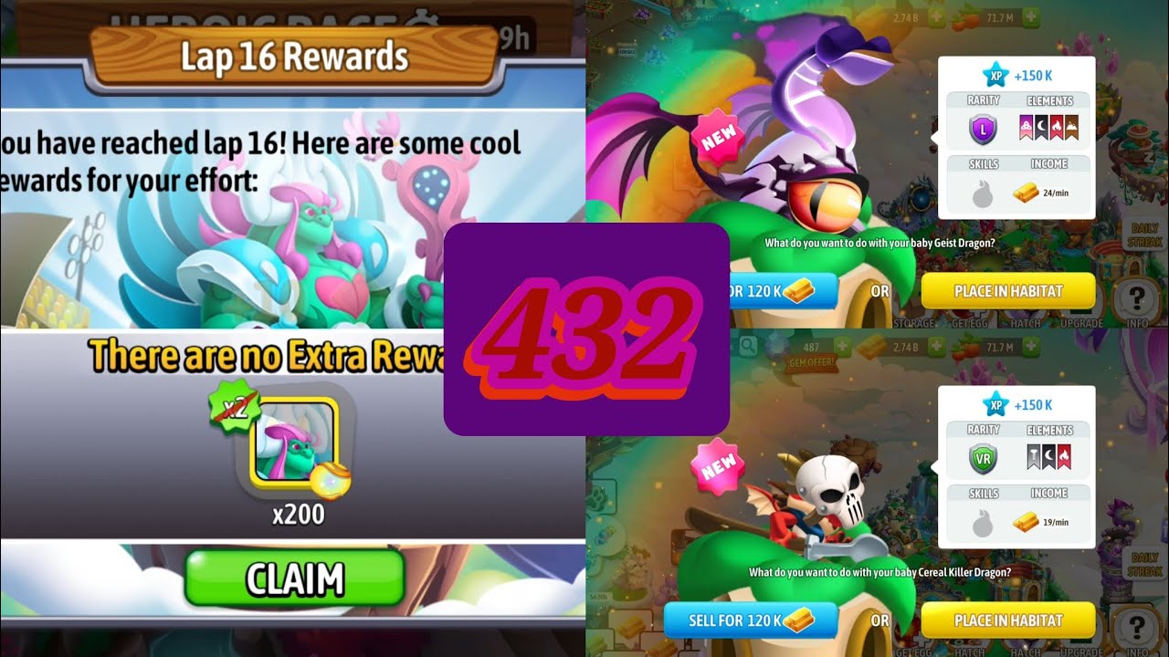 Dragon city Season10: The Baron Doom Mark Gameplay Part432 Herioc Race lap 16/ 2 New Hatched Dragon